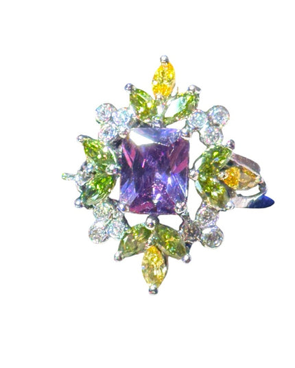 Sterling silver 925 fluit salad CZ simulated amethyst peridot gemstone ring