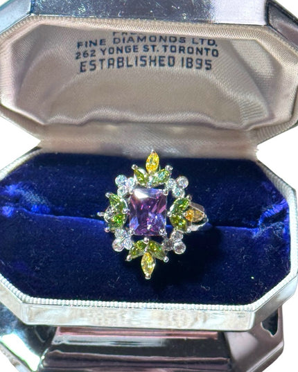 Sterling silver 925 fluit salad CZ simulated amethyst peridot gemstone ring