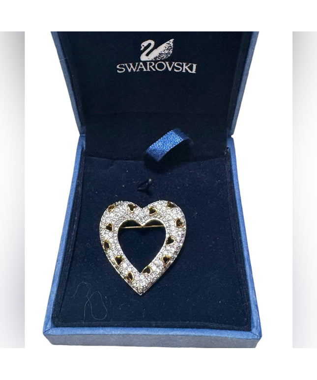 SIGNED SWAROVSKI PAVE' CRYSTAL HEART PIN~BROOCH NEW RETIRED RARE Swan