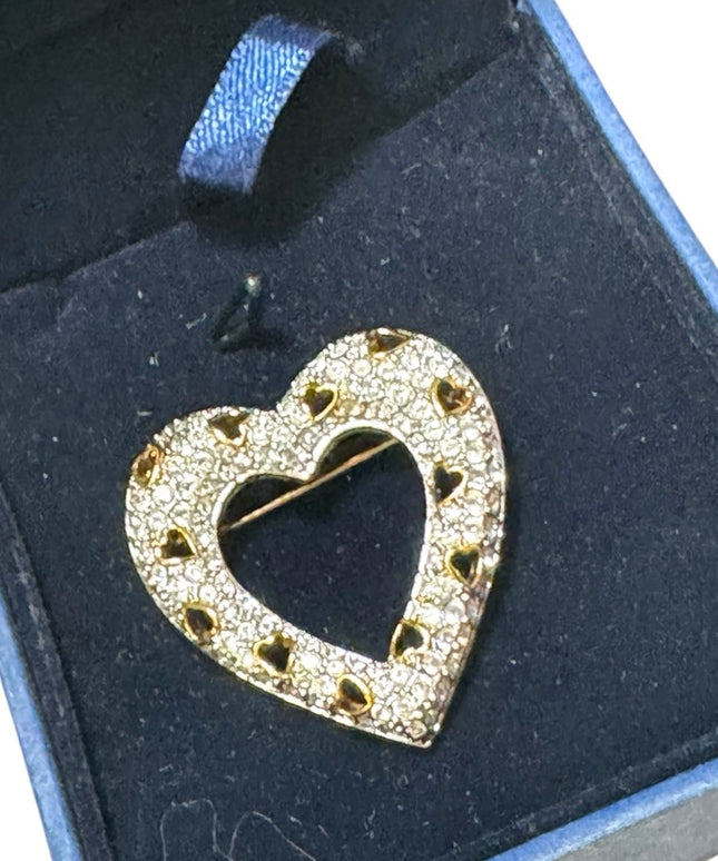 SIGNED SWAROVSKI PAVE' CRYSTAL HEART PIN~BROOCH NEW RETIRED RARE Swan