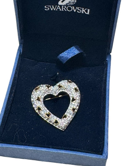 SIGNED SWAROVSKI PAVE' CRYSTAL HEART PIN~BROOCH NEW RETIRED RARE Swan