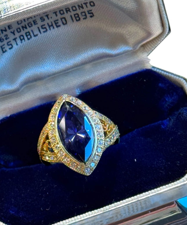 Stunning amethyst 18k gold plate sterling silver fancy dinner ring