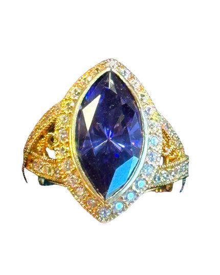 Stunning amethyst 18k gold plate sterling silver fancy dinner ring