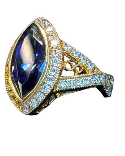 Stunning amethyst 18k gold plate sterling silver fancy dinner ring