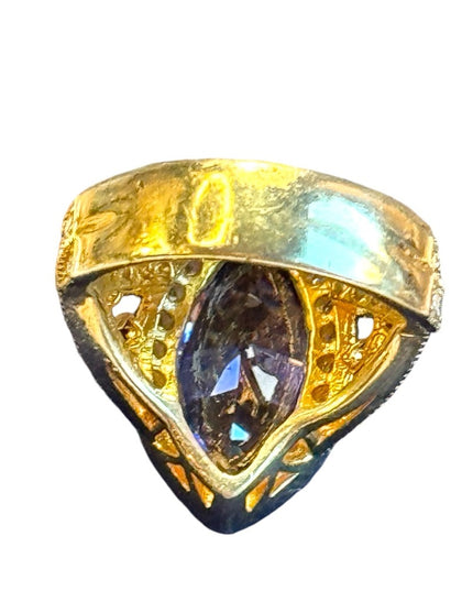 Stunning amethyst 18k gold plate sterling silver fancy dinner ring