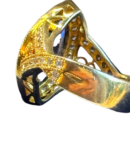 Stunning amethyst 18k gold plate sterling silver fancy dinner ring