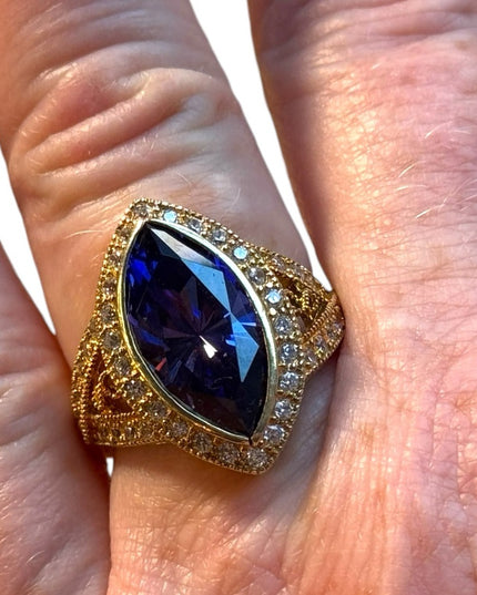 Stunning amethyst 18k gold plate sterling silver fancy dinner ring