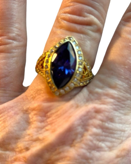 Stunning amethyst 18k gold plate sterling silver fancy dinner ring