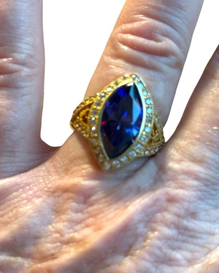Stunning amethyst 18k gold plate sterling silver fancy dinner ring