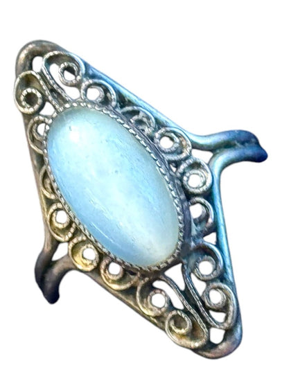 Lovely vintage southwestern moonstone filagree oblong ring