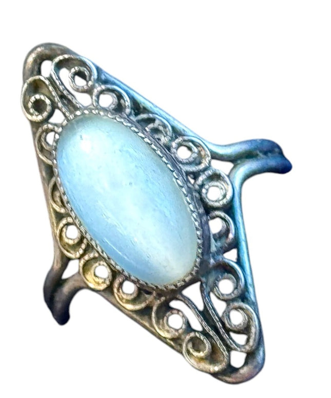 Lovely vintage southwestern moonstone filagree oblong ring