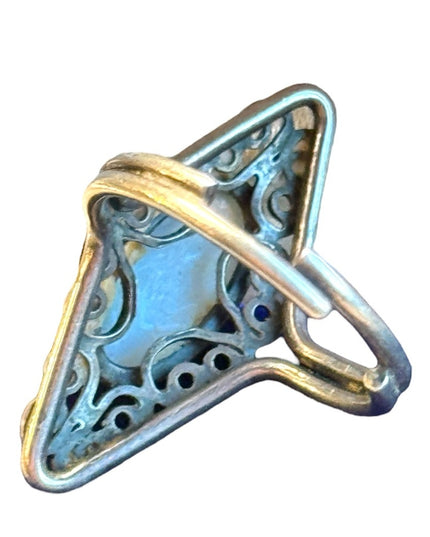Lovely vintage southwestern moonstone filagree oblong ring