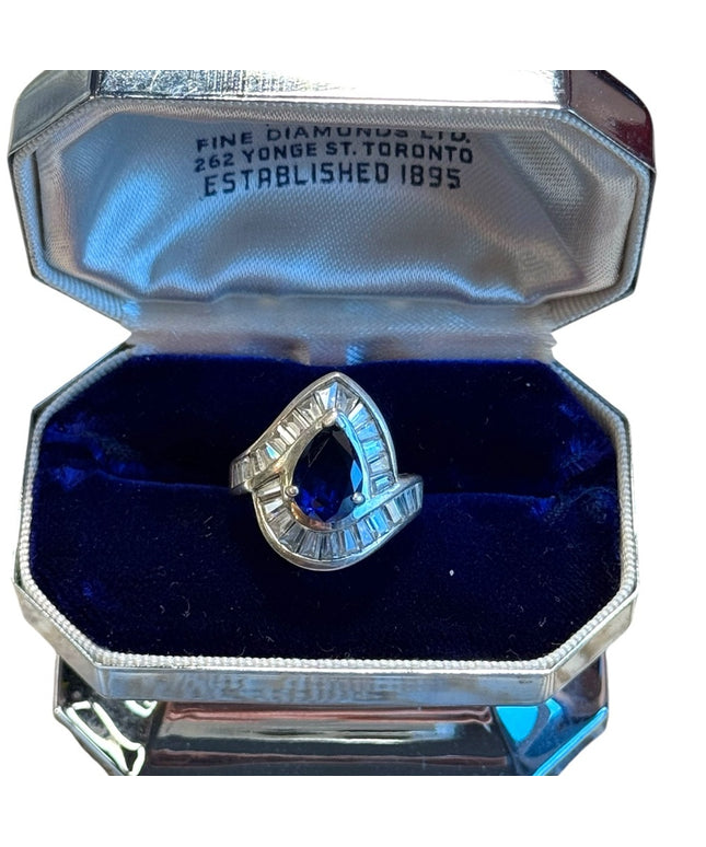 Stunning authentic sapphire CZ sterling silver 925  dinner ring