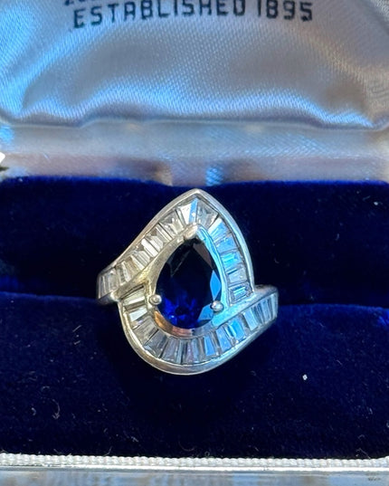 Stunning authentic sapphire CZ sterling silver 925  dinner ring