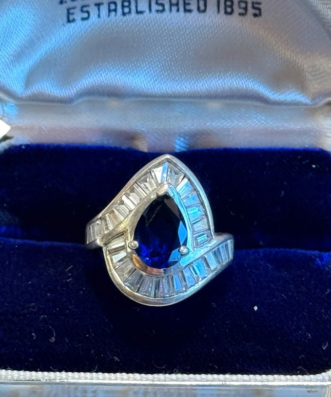 Stunning authentic sapphire CZ sterling silver 925  dinner ring