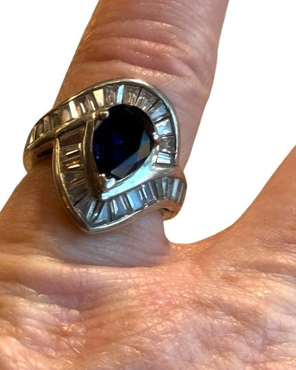 Stunning authentic sapphire CZ sterling silver 925  dinner ring