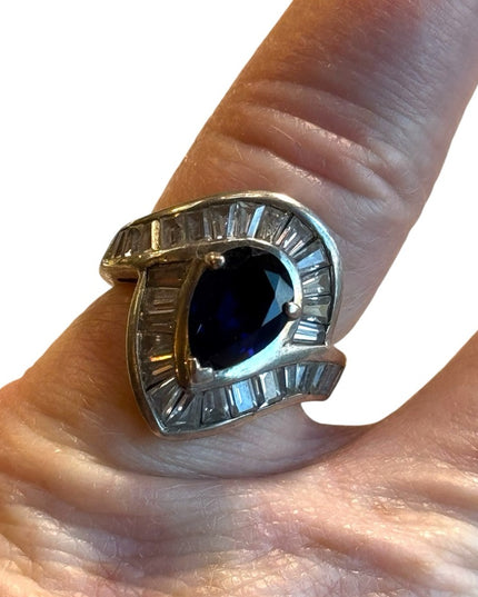 Stunning authentic sapphire CZ sterling silver 925  dinner ring