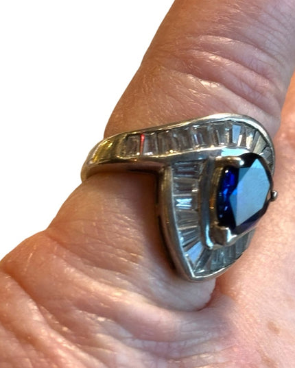 Stunning authentic sapphire CZ sterling silver 925  dinner ring