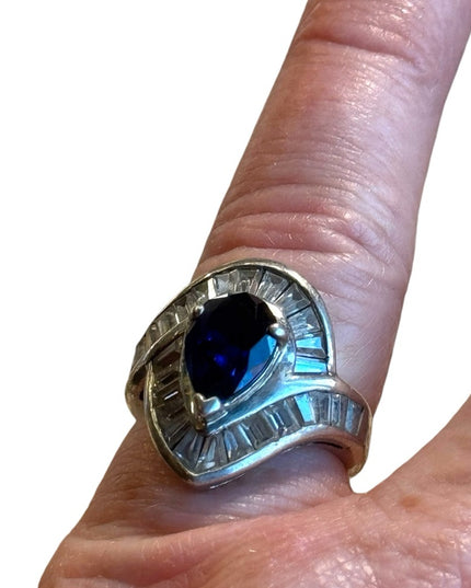 Stunning authentic sapphire CZ sterling silver 925  dinner ring