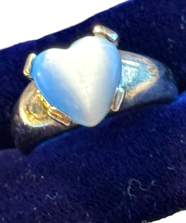 Vintage blue stone MOP  heart sterling siver  ring 925
