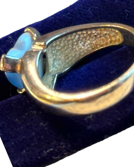 Vintage blue stone MOP  heart sterling siver  ring 925