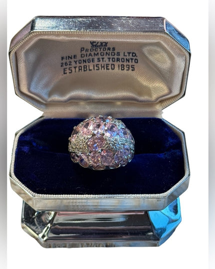Vintage large pink CZ cluster domed ring chunky large Sz 7 statement