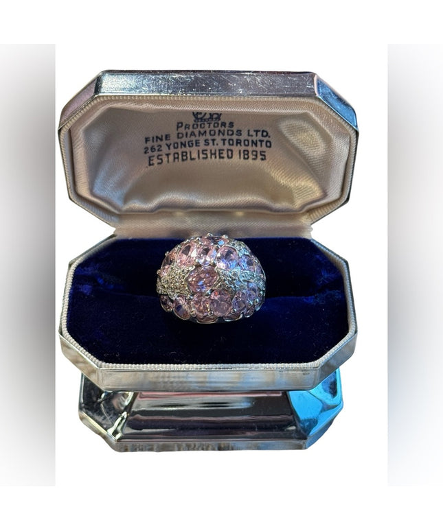 Vintage large pink CZ cluster domed ring chunky large Sz 7 statement