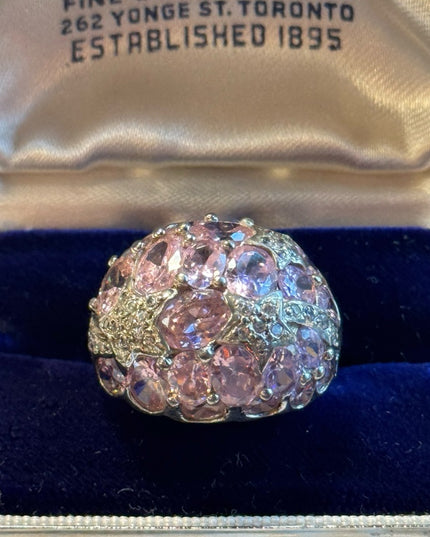 Vintage large pink CZ cluster domed ring chunky large Sz 7 statement