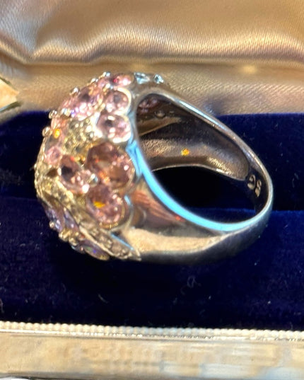 Vintage large pink CZ cluster domed ring chunky large Sz 7 statement