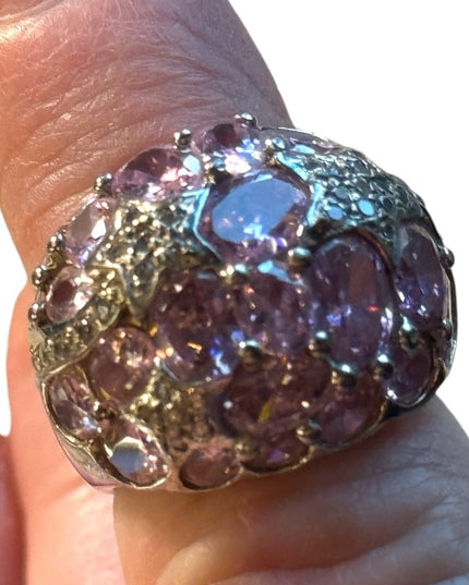 Vintage large pink CZ cluster domed ring chunky large Sz 7 statement