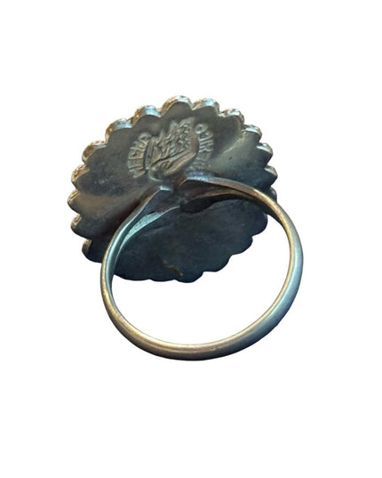 Vintage opal  nickel silver  filagree ring 1950s Mexico