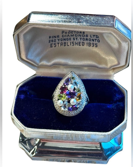 Vintage fruit salad stunning gemstone sterling silver 925 dinner ring