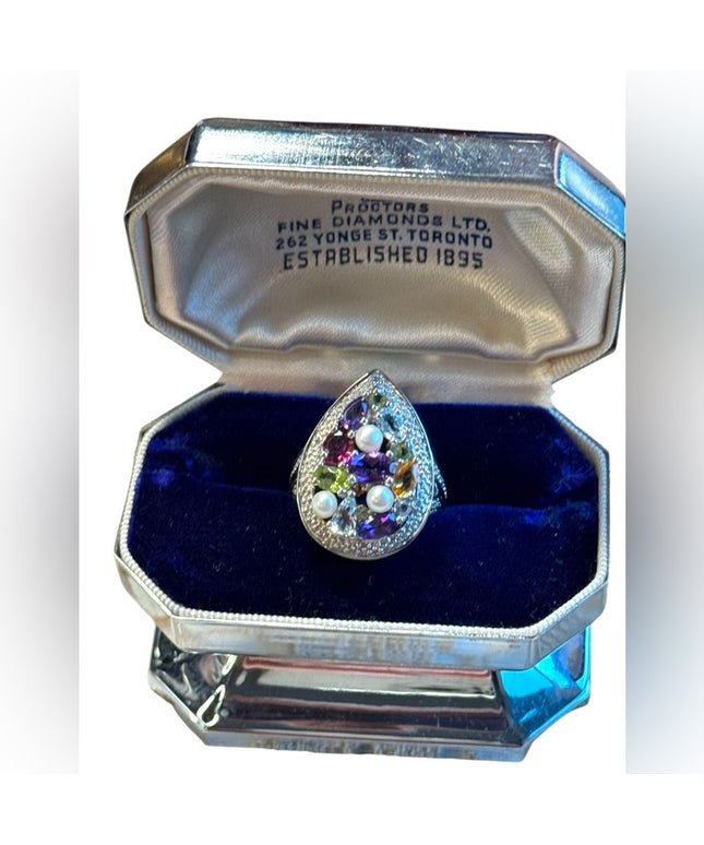 Vintage fruit salad stunning gemstone sterling silver 925 dinner ring