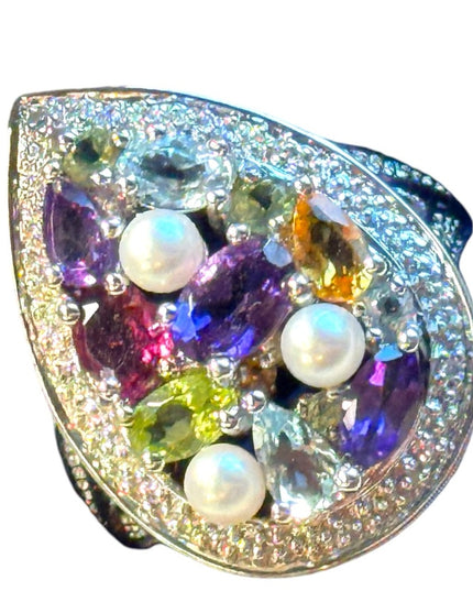 Vintage fruit salad stunning gemstone sterling silver 925 dinner ring
