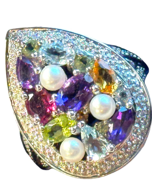 Vintage fruit salad stunning gemstone sterling silver 925 dinner ring