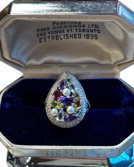 Vintage fruit salad stunning gemstone sterling silver 925 dinner ring
