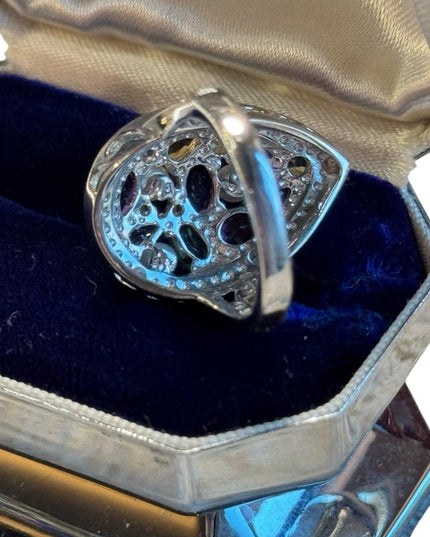 Vintage fruit salad stunning gemstone sterling silver 925 dinner ring