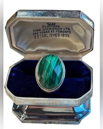 Stunning chunky malachite sterling silver 925 dinner ring