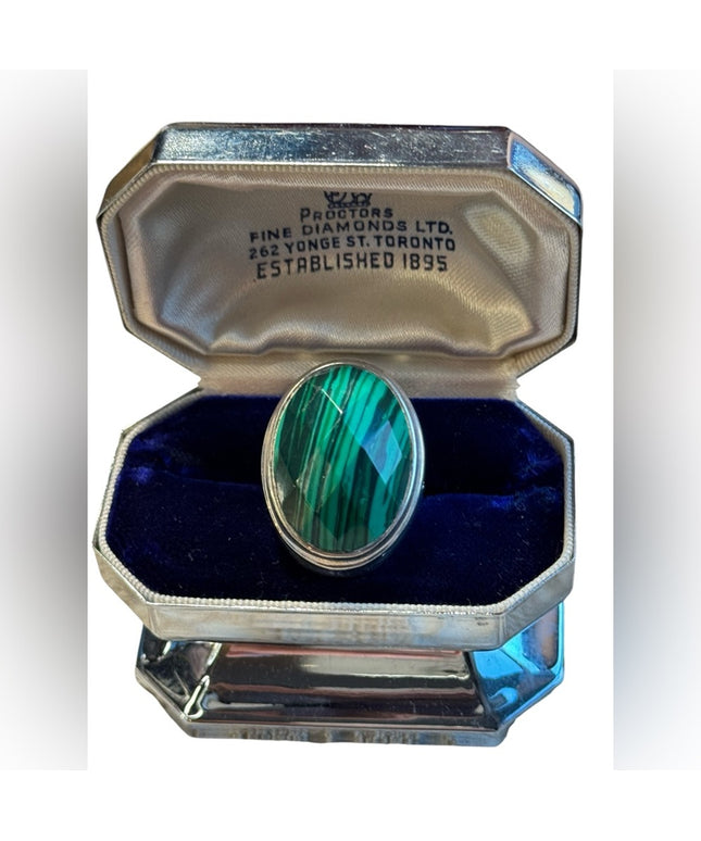 Stunning chunky malachite sterling silver 925 dinner ring