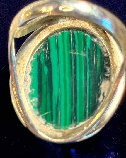 Stunning chunky malachite sterling silver 925 dinner ring