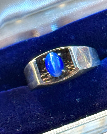 Mens cats eye sim star sapphire sterling silver 925 ring