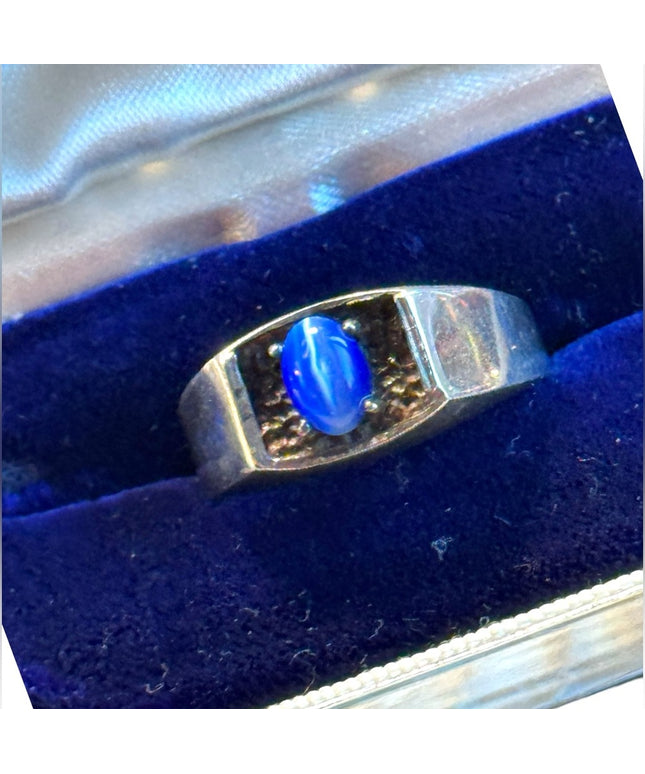 Mens cats eye sim star sapphire sterling silver 925 ring