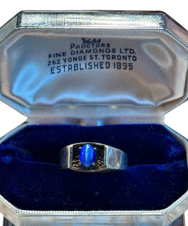 Mens cats eye sim star sapphire sterling silver 925 ring