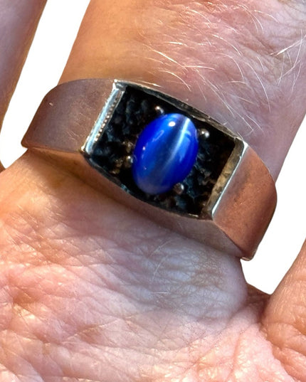 Mens cats eye sim star sapphire sterling silver 925 ring