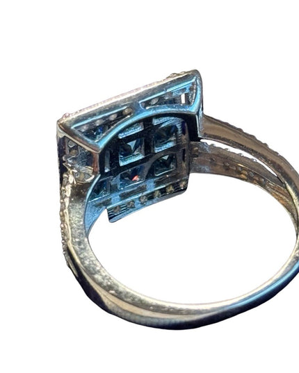 Sterling silver lovely CZ blue & clear crystal square ring