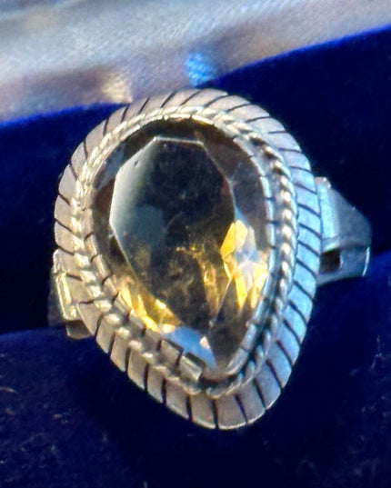 Antique smokey quartz sterling silver 925 lg pear shape fancy ring