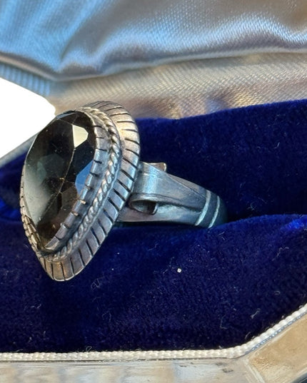 Antique smokey quartz sterling silver 925 lg pear shape fancy ring