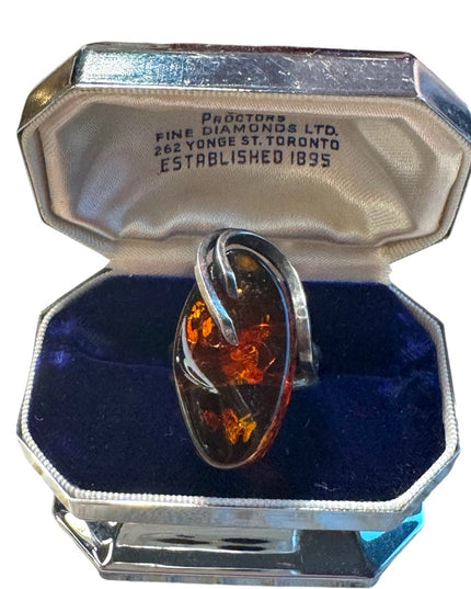 Vintage sterling silver Russian Amber hand made ring