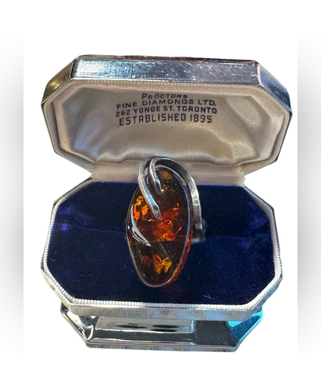 Vintage sterling silver Russian Amber hand made ring
