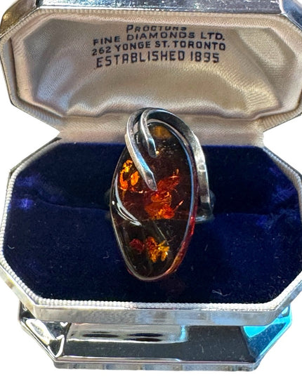 Vintage sterling silver Russian Amber hand made ring